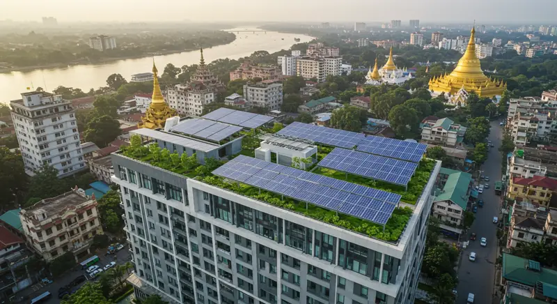 Rooftop solar on a city building in Yangon